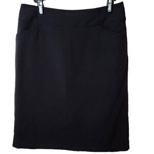 Worthington Black Stretch Pencil Skirt Career Work Midi Back Slit Womens 4P EUC